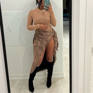 Elegant Metallic Brown High-Slit Dress